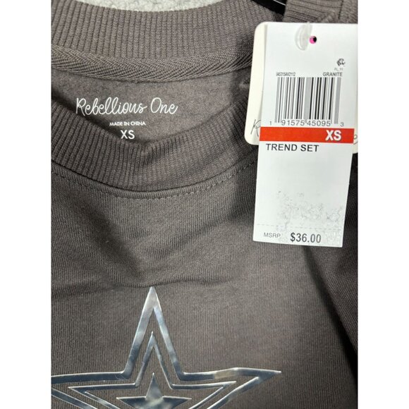Rebellious One Women's Juniors' Star Applique Crewneck Sweatshirt Gray XS NWT's - Picture 6 of 8